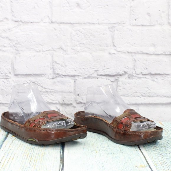 *Earth Brown Leather Slip on Comfort Casual Sandals Size 9.5 Inches - Picture 3 of 9
